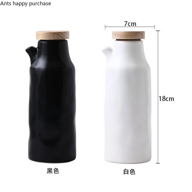 Axya Ceramic Oil Bottle with Wooden Cover, Leakproof Spice Container