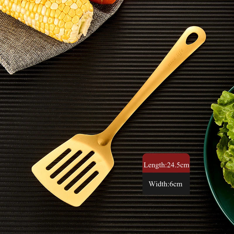 Axyaa Stainless Steel Kitchen Utensil Set - Hanging Dinner Colander Frying Spatula