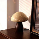 Axyaa Ceramic Mushroom Table Lamp LED Wood Art Decor Light for Bedroom