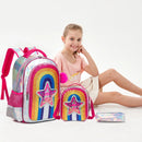 Axyaa Rainbow Girls Backpack Set: School, Travel, Laptop, Lunch Box, Pencil Case