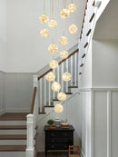 Axyaa Minimalist LED Glass Chandelier, Round Ball Gold Hanging Lights for Staircases