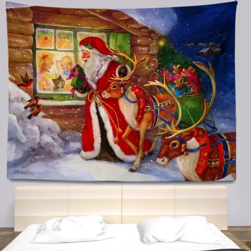 Axyaa Santa Claus and Kids Wall Tapestry for Festive Living Room Decor