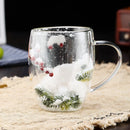 Axya Christmas Tree & Snow Clear Glass Cup Set - 350ml Double Wall Heat-resistant Mug