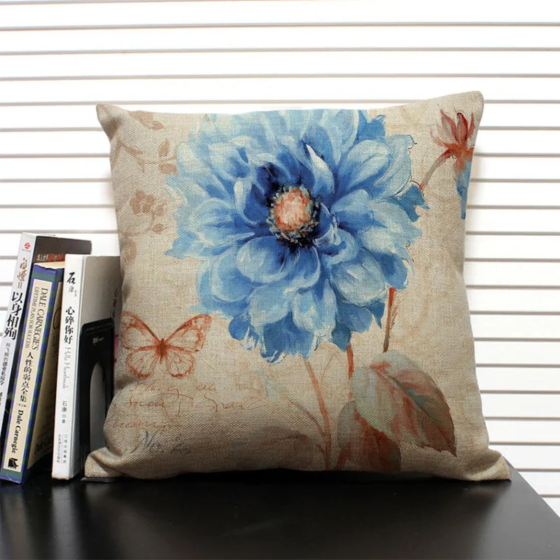 Axyaa Retro Flowers Pattern Cushion Cover - European & American Style Pillow Case