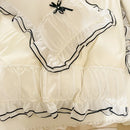 Axyaa Princess Bow Seersucker Bedding Set: Ruffle Lace Bed Skirt, Solid Duvet Cover Queen King