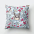 Tropical Cactus Flower Cat Print Pillow Cover 45X45CM for Home Sofa Chair