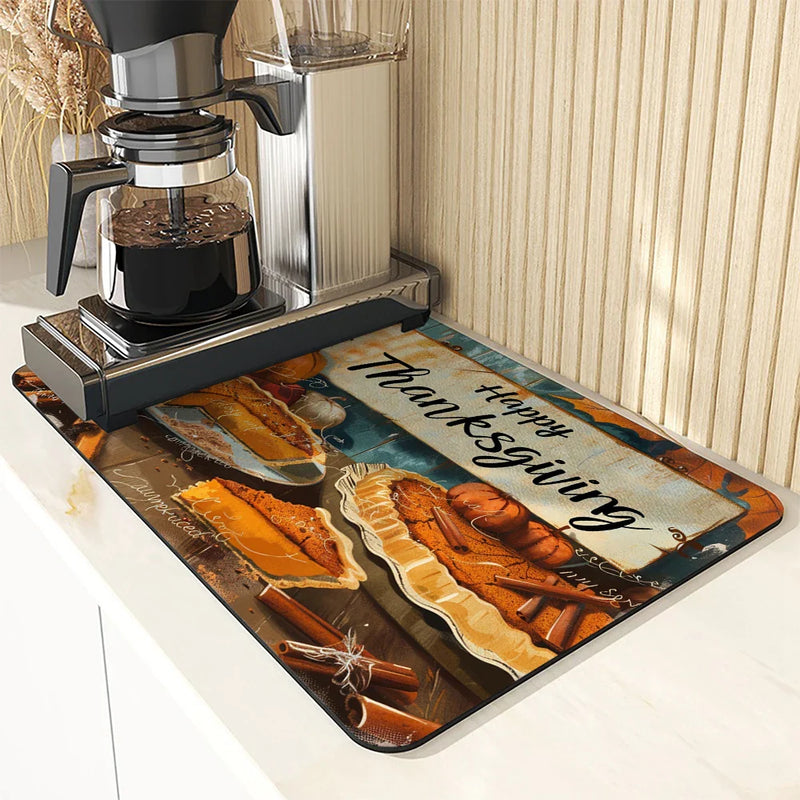 Axyaa Pumpkin Coffee Kitchen Absorbent Mat, Antiskid & Quick Drying Drain Pad