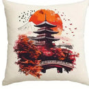 Pagoda Cherry Blossom Sun Pattern Cushion Cover for Sofa Bedroom Car by Axyaa