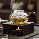 Axya Glass Boiling Teapot with Thickened Filter for Brewing Tea and Walnut Warmer