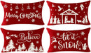 Axyaa Snowflake Print Linen Lumbar Pillow Cover for Sofa Decoration