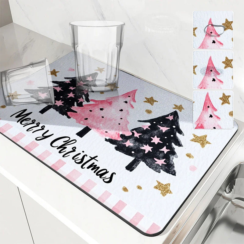 Axyaa Christmas Tree Stars Dot Absorbent Drying Mat
