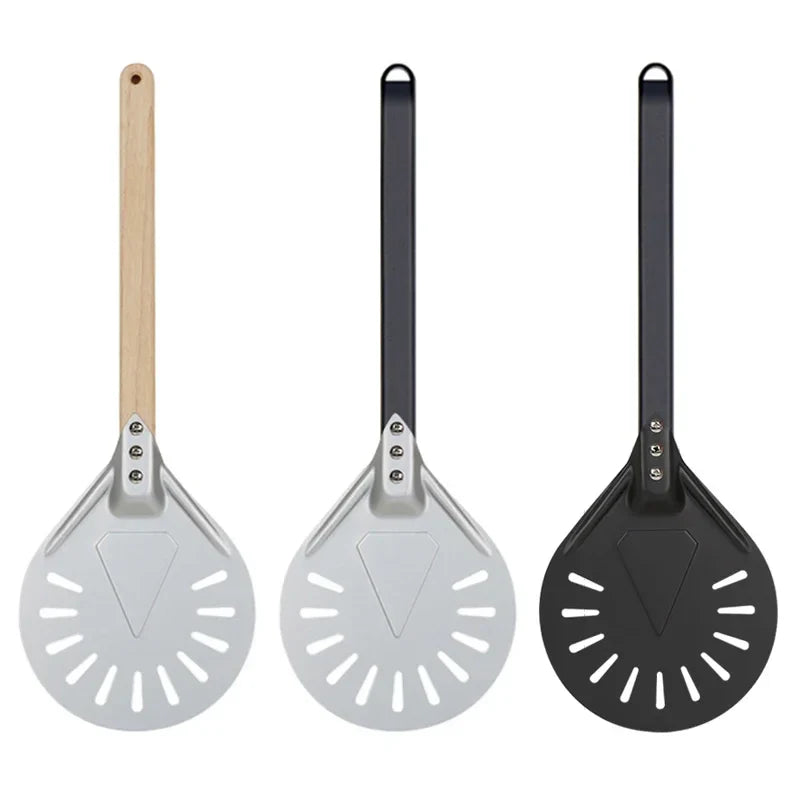 Axya Aluminum Perforated Pizza Peel Paddle with Non-Slip Wooden Handle