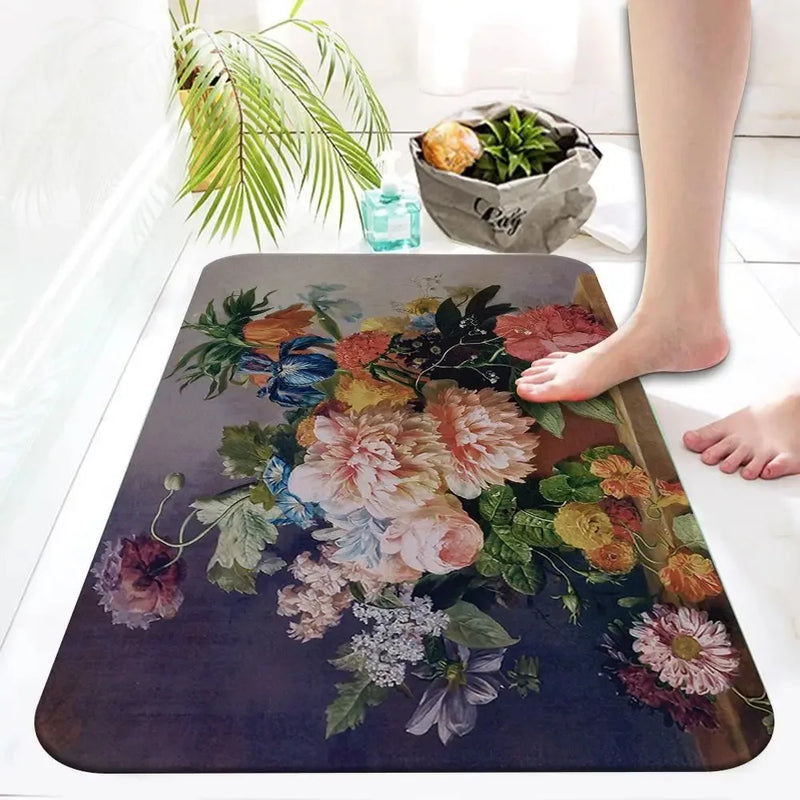 Axyaa Retro Floral Oil Painting Printed Area Rug for Home Decor