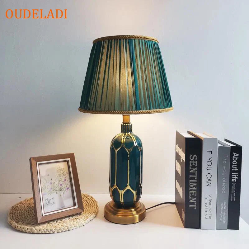 Axya Blue Ceramic Table Lamp | Post Modern American Style for Bedroom & Living Room