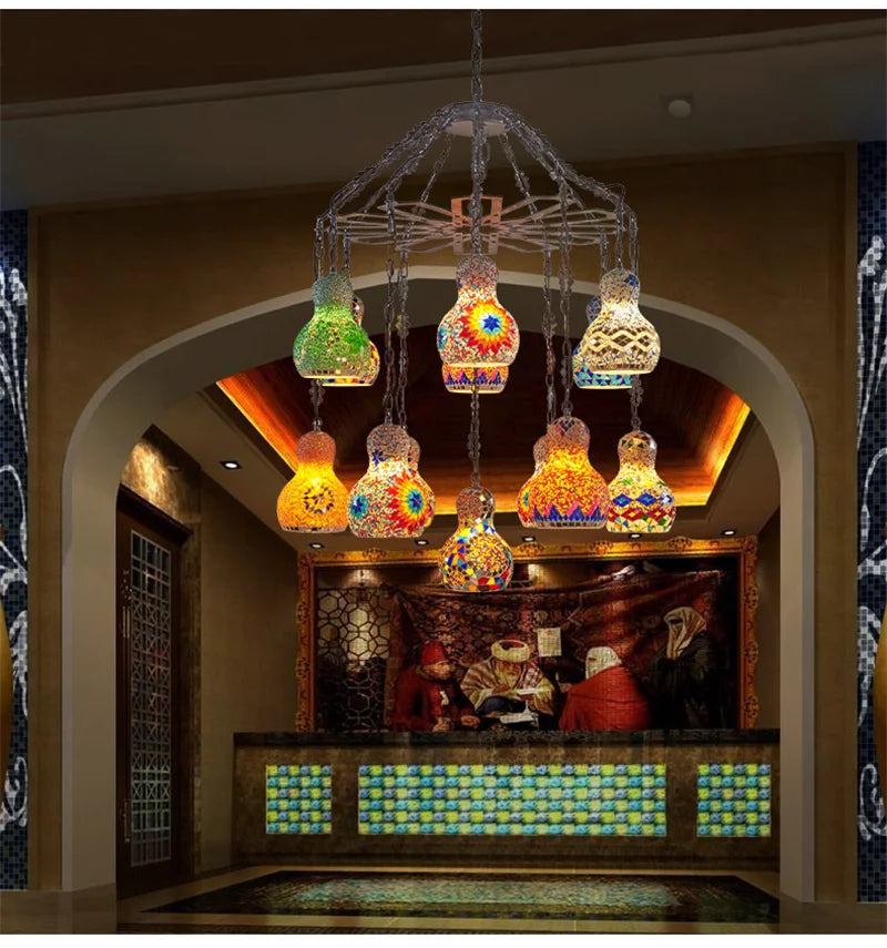 Axyaa Turkish Mosaic Chandelier: Handcrafted Stained Glass Pendant Lamp