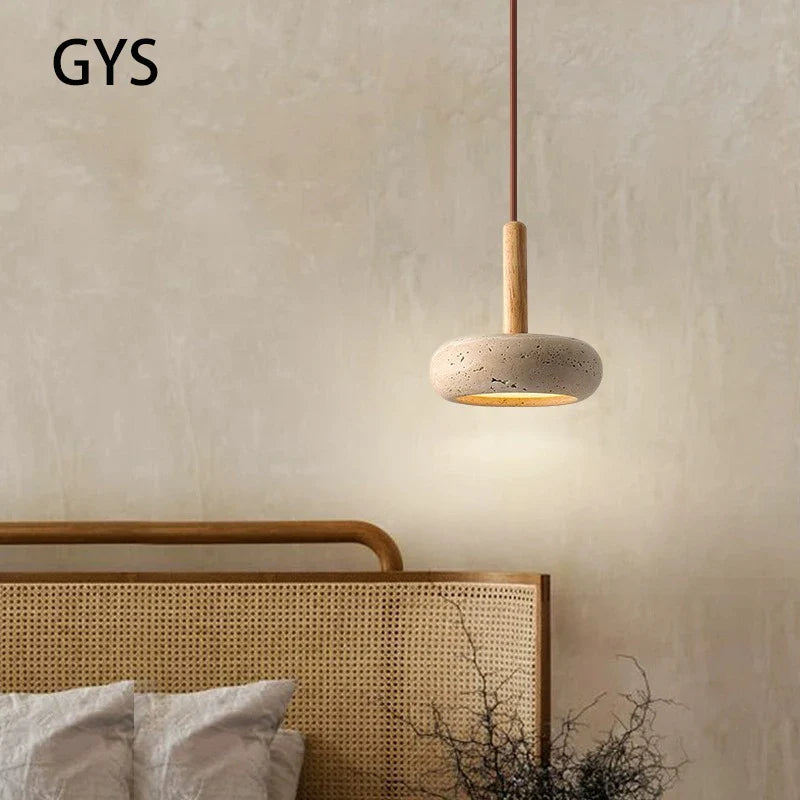 Stone Wood Chandelier by Axya: Modern Japanese Style Dining Room Pendant Lamp