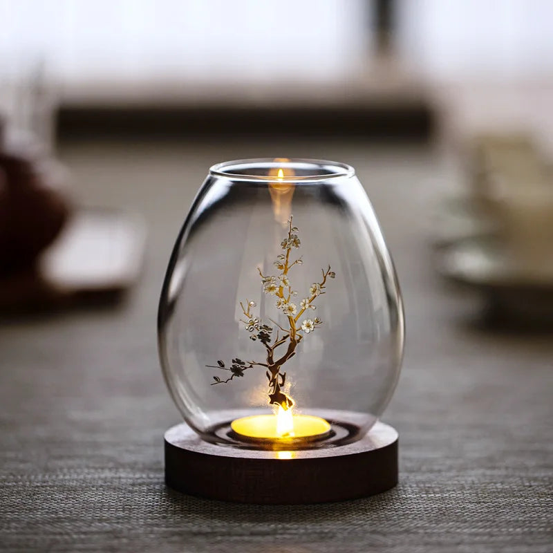 Axya Glass Candle Holder: Chinese Style Zen Decor for Romantic Dinner & Home Décor