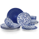 Axyaa 36 Piece Chinese Blue White Porcelain Plate Set with Tableware