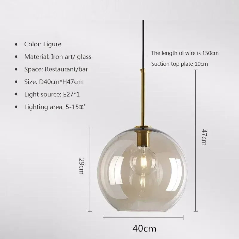 Axyaa Loft Glass Pendant Light for Kitchen Restaurant - Modern Nordic Industrial Decor