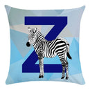 Axyaa Blue Letter Animal Print Pillowcase - Super Soft Peach Skin - Fashion Cushion Cover
