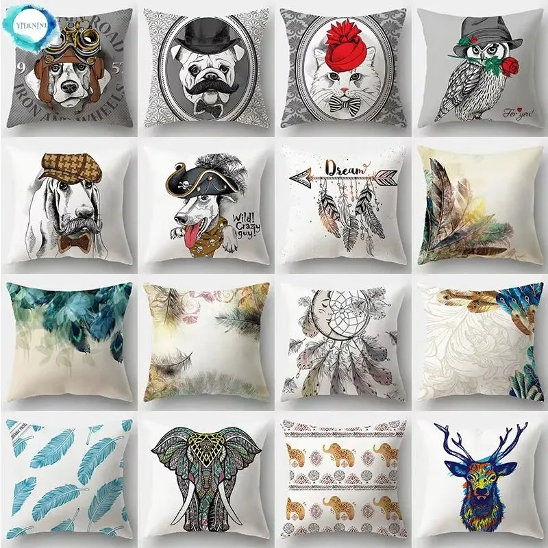 Axyaa Cartoon Dogs Landscape Cushion Cover - 45x45cm Sofa Home Decor
