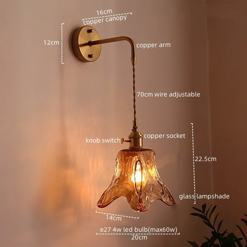 Axyaa Nordic Amber Glass LED Wall Lamp for Living Room and Bathroom