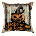 Axyaa Halloween Spooky Cat & Pumpkin Cushion Cover for Sofa, Bedroom, Car