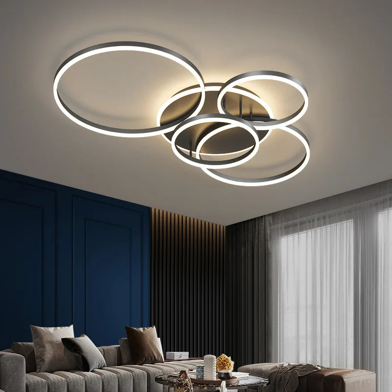 Axya Modern 5 Ring LED Ceiling Chandelier in Black Gold White - Living Room Bedroom Lighting