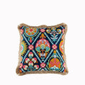 Axyaa Bohemian Tufted Lumbar Pillow Cover with Geometric Floral Embroidery & Pompom Tassels