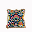 Axyaa Bohemian Tufted Lumbar Pillow Cover with Geometric Floral Embroidery & Pompom Tassels
