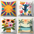 Axyaa Cartoon Sun & Cactus Pillow Case Set, Home Sofa Decoration, 45x45cm
