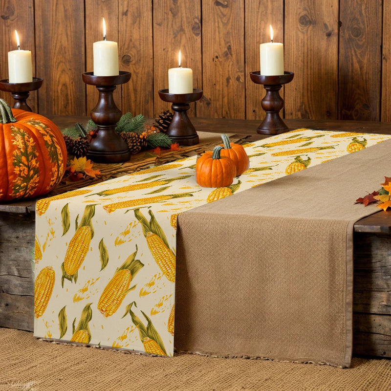 Axyaa Thanksgiving Corn Table Runner for Farmhouse Kitchen Dining Decor