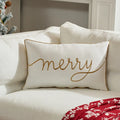 Axyaa Embroidered Merry Christmas Pillow Covers in Red Green Gold, 30x50cm