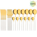 Axyaa 48-Piece White Gold Stainless Steel Dinnerware Set