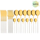 Axyaa 48-Piece White Gold Stainless Steel Dinnerware Set