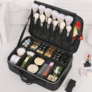Axyaa Diamond Check Makeup Case: Large Waterproof Cosmetic Box for Travel.