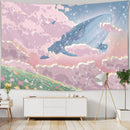 Sky Dolphin Tapestry Wall Hanging Pink Clouds Whales Aesthetic Kawaii Room Decor