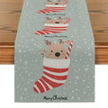 Axyaa Christmas Deer Socks & Holly Berries Table Runner - Home & Wedding Centerpieces