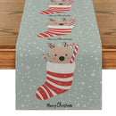 Axyaa Christmas Deer Socks & Holly Berries Table Runner - Home & Wedding Centerpieces