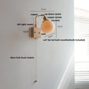 Axyaa Globe Ceramic LED Wall Lights Wood Sconce with Pull Chain Switch