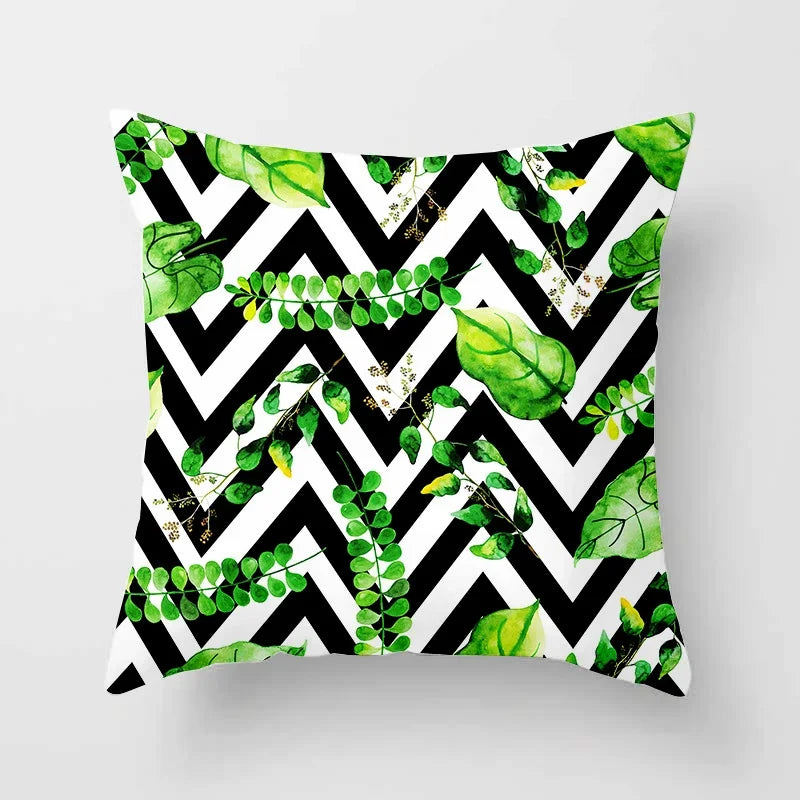 Axyaa Tropical Green Plants Pattern Cushion Cover for Sofas and Decor