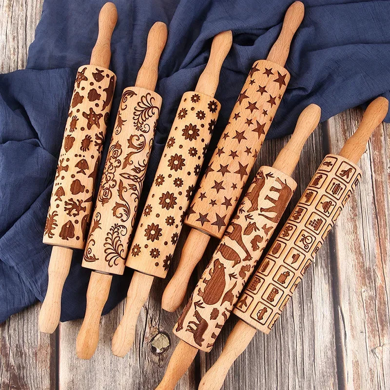 Axya Beech Solid Wood Rolling Pin Baking Tool for Cookies and Clay Art