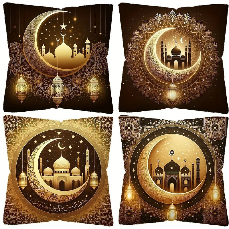 Axyaa Golden Crescent Castle Mandala Pillowcase - Elegant Ramadan Home Decor