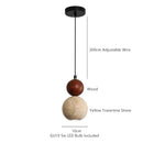 Axyaa Yellow Travertine Wood Pendant Light, LED Hanging Lamp for Dinging Living Room