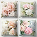 Axyaa Floral Roses & Hydrangeas Pillow Covers - Sofa Bedroom Car Cushion Cover