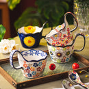 Axyaa Ceramic Handlebar Cup 400ML - Hand Drawn, Couple Coffee Tea Mug