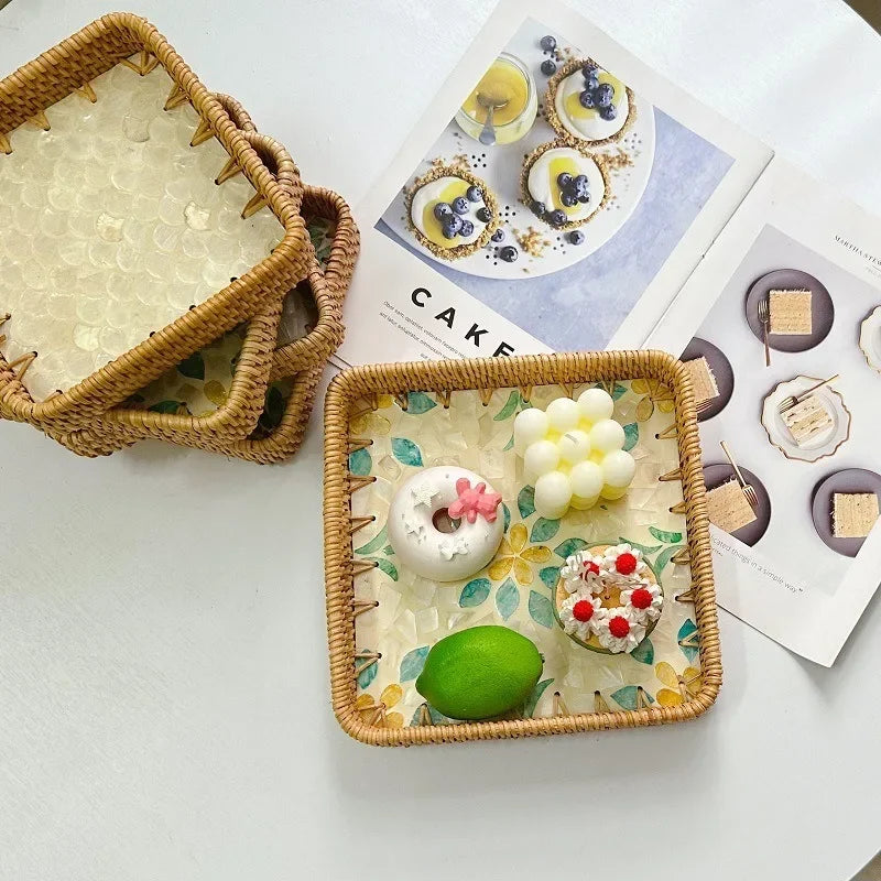 Axya Rattan Storage Tray: Snack Fruit Bread Tea Organizer & Decor Plate