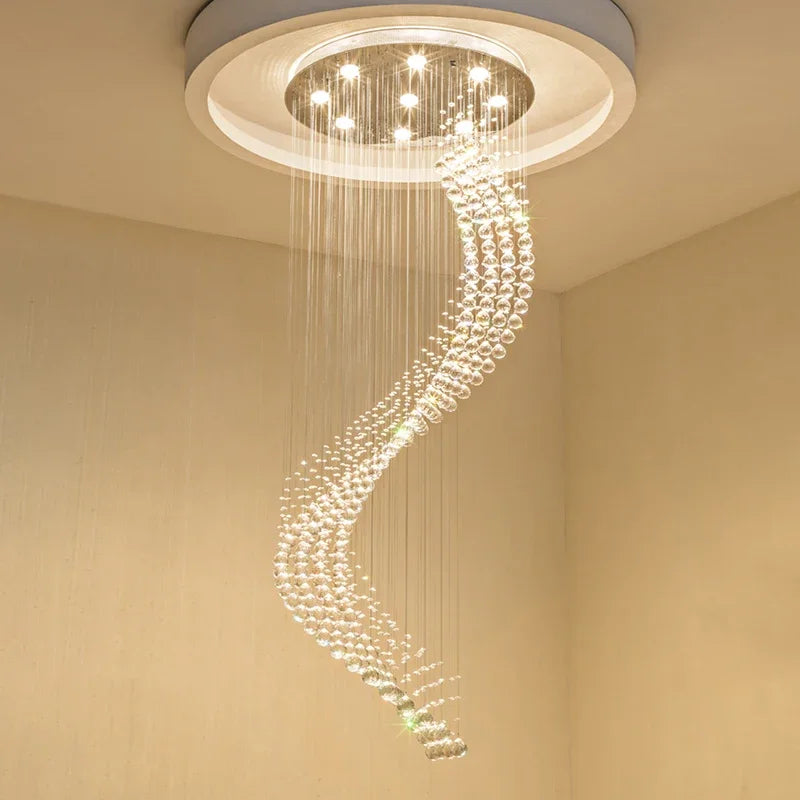 Axyaa Spiral LED Chandelier for Foyer Dining Room with Crystal Modern Design