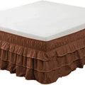 Axyaa Elastic Solid Bed Skirt Three Layers Wrap Around Easy On/Off Dust Ruffled