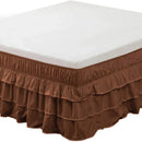 Axyaa Elastic Solid Bed Skirt Three Layers Wrap Around Easy On/Off Dust Ruffled